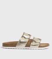 New Look Gold Buckle Strap Footbed Sliders